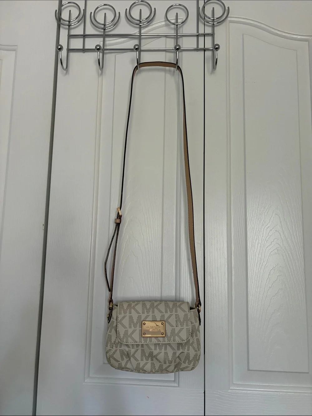 Michael Kors Cream Logo Crossbody Bag with Gold Plate